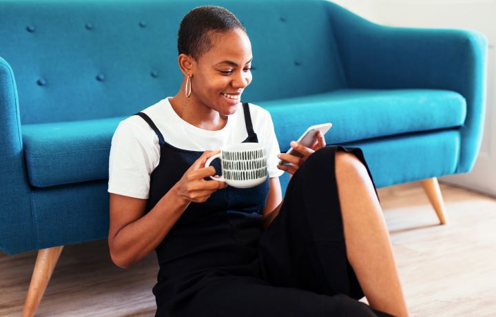 A woman looking at her phone